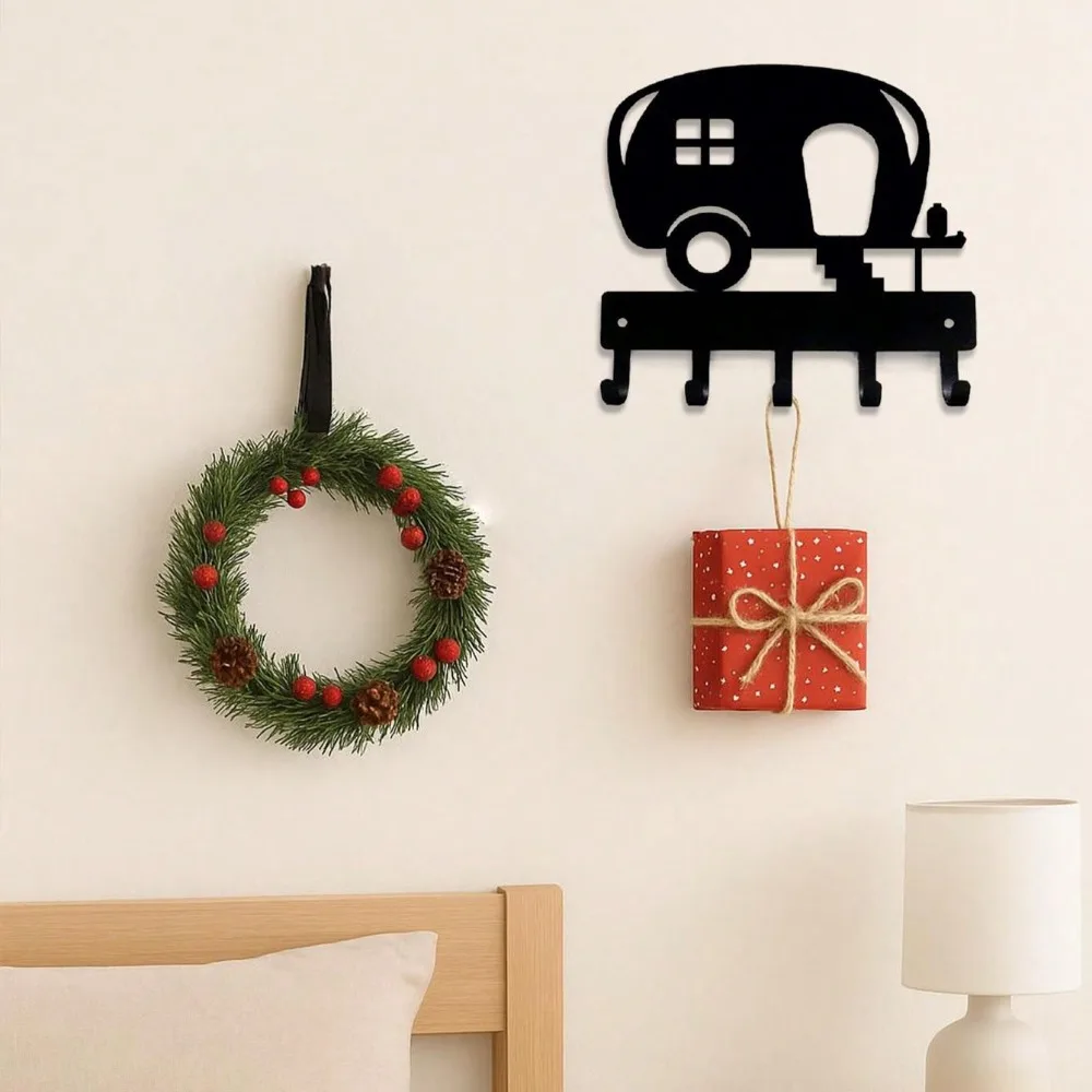 قطعة واحدة من حامل المفاتيح الحديدي لرسومات التخييم، تصميم أنيق مثبت على الحائط، مثالي لغرفة المعيشة وغرفة النوم وقاعة الحمام والمطبخ