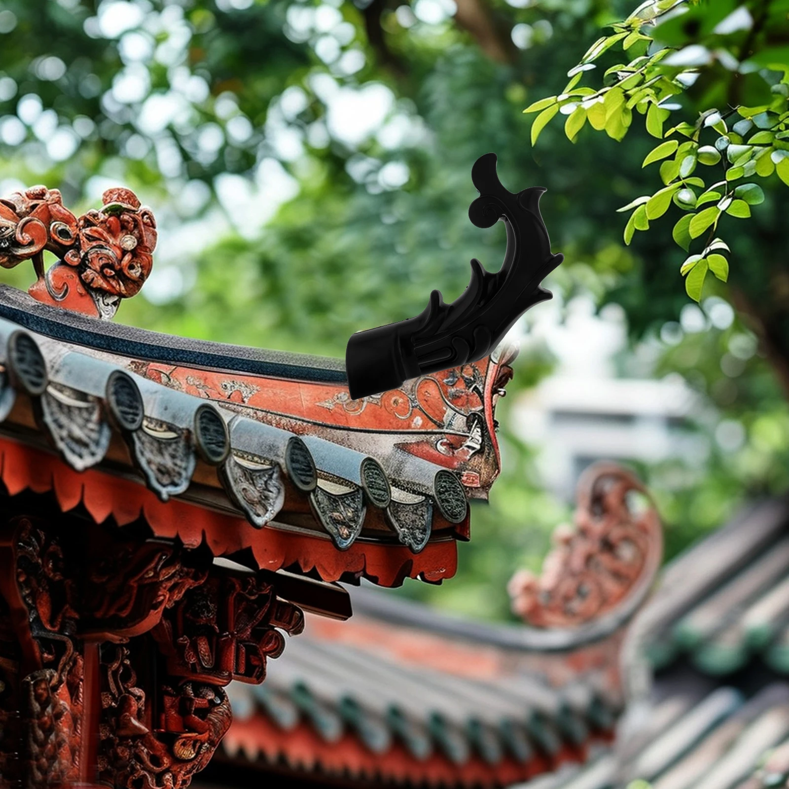 

VintageDurable Plastic Roof Accent Waterproof Traditional Style Curved Design Home Decorative Accessories Black