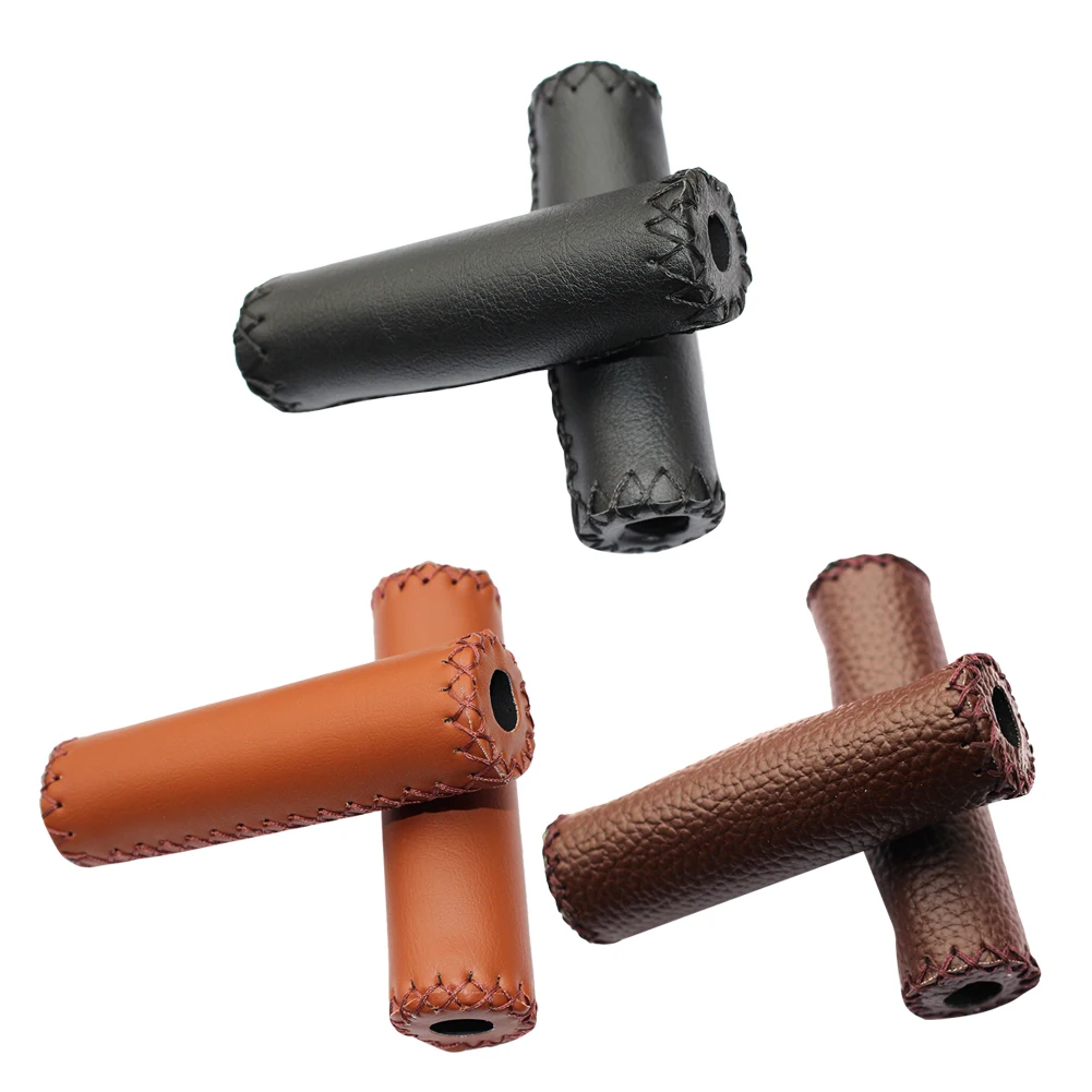 Retro Look Bike Handle Grips - Anti-Slip & Shock Absorption - PU Leather - Outdoor Cycle Biking