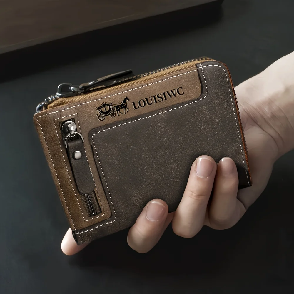 Vintage Casual Men's Wallet Multi-Function Card Holder PU Leather Short Zipper Multi-Card Slot Coin Purse