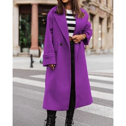 Women Nothched Collar Single Buttoned Winter Overcoat Femme Casual Long Coat and Jacket Elegant Autumn Fashion Oversized Outfits