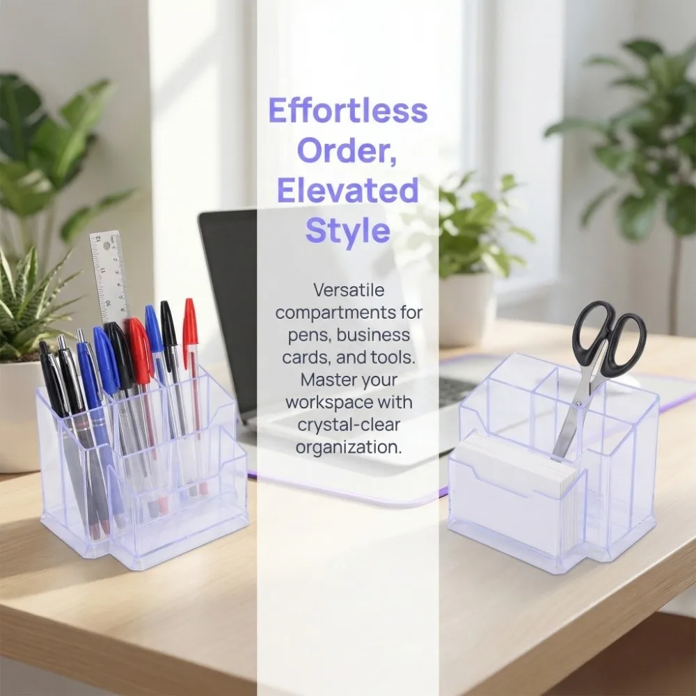 Acrylic Pen Holder Transparent White MultiFunction Desktop Pen Holder Practical Large Capacity MultiFunction Pen Holder