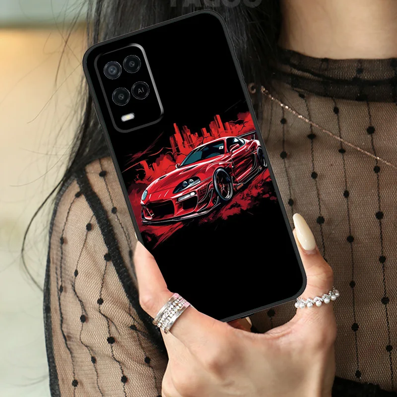 Car Back Cartoon Art JDM Case For Oppo A74 A94 A54 A80 A60 A40 A18 A38 A58 A78 A98 A96 A76 A16 A15 A17 A57 A77 A5 Pro