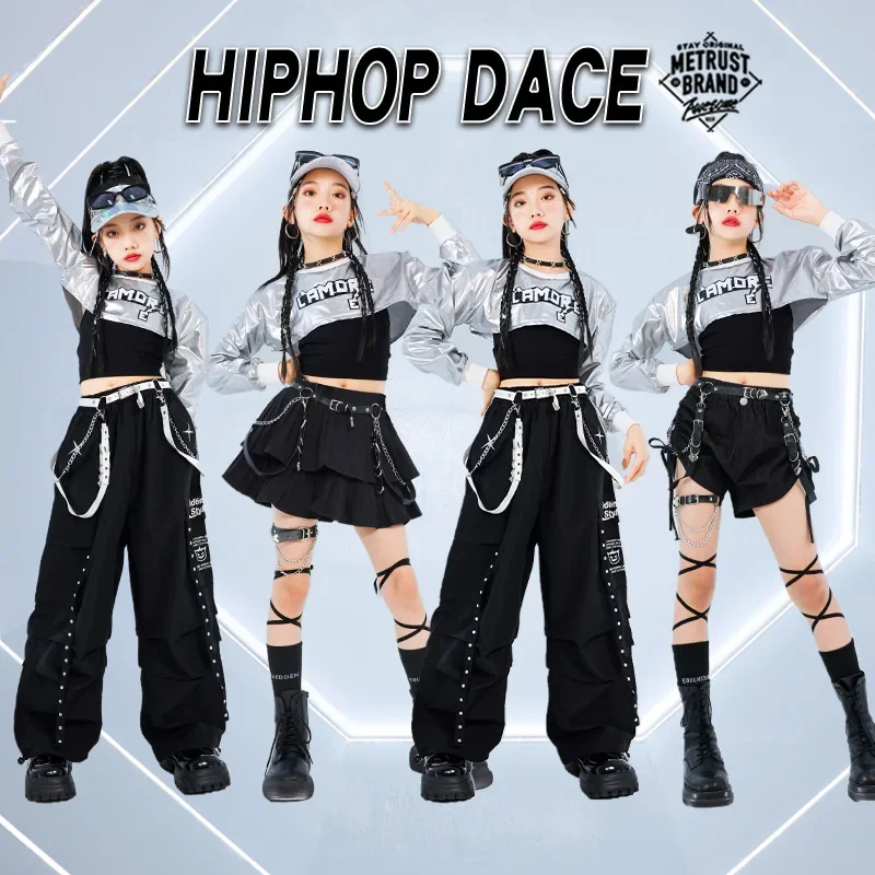 الفتيات الجاز الرقص المرحلة زي تنورة سوداء السراويل الاطفال ملابس الاطفال الشارع ملابس رقص Dancewear الهيب هوب Kpop عرض الأزياء