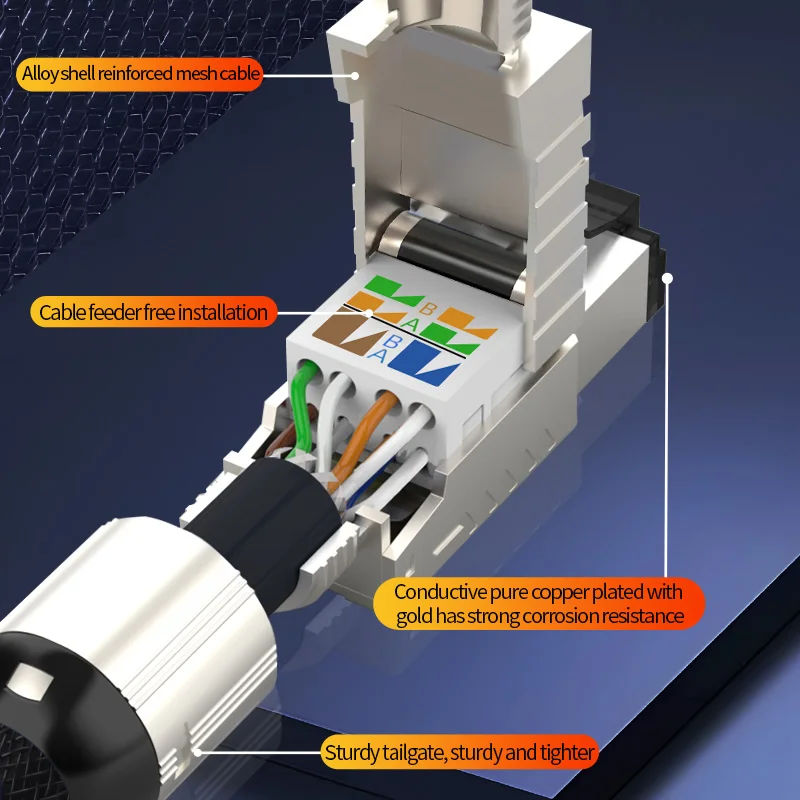 Cat7 Cat6 Cat8 Plug RJ45 Shield Modular Crystal Head RJ45 Connector High-speed Cable Connection Tool-less 10Gbps 50U Alloy