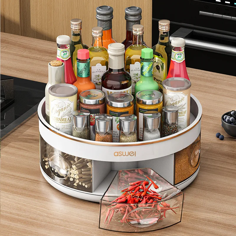 

Kitchen Seasoning Box Integrated Multi Grid Seasoning Storage Countertop Rotating Seasoning Oil Salt Sauce Vinegar Bottle Shelf