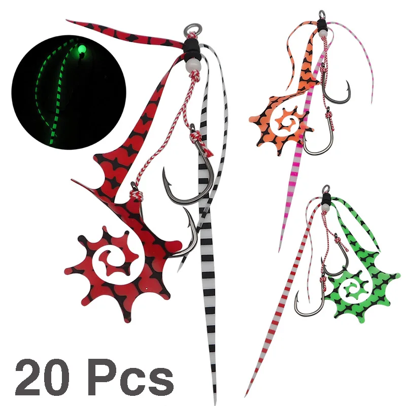 

20 Pcs Kabura Jigging Hook 8N10N 12N 14N 16N 18N 20N Snapper Rubber Skirt Auxiliary Double Hook Fishing Accessories