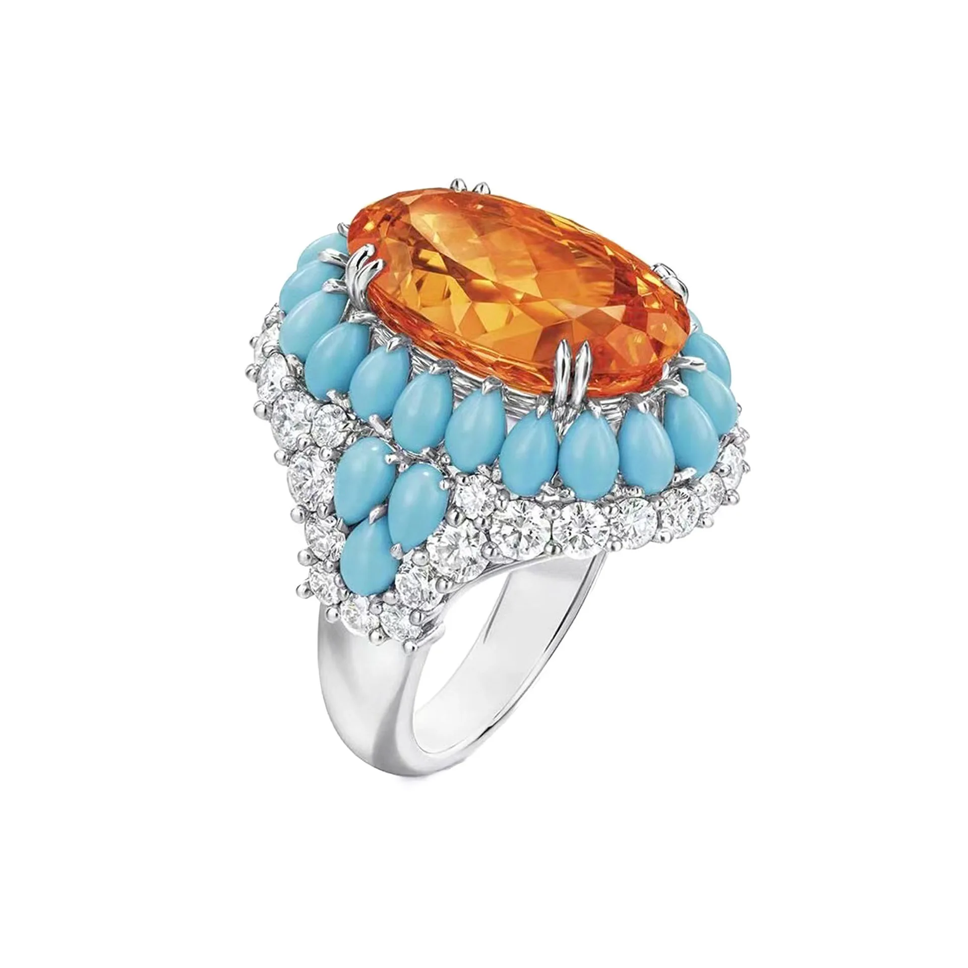 

Vintage 925 Sterling Silver Statement Ring Artificial Oval Partschinite Turquoise Fine Jewelry for Women's Banquet Cocktail Gift