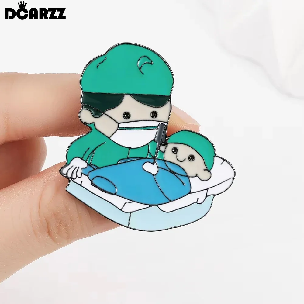 DCARZZ Midwife and Baby Enamel Brooch Medical Obstetrics Theme Jewelry Cartoon Backpack Lapel Pin Badge for Obstetrician Nurse