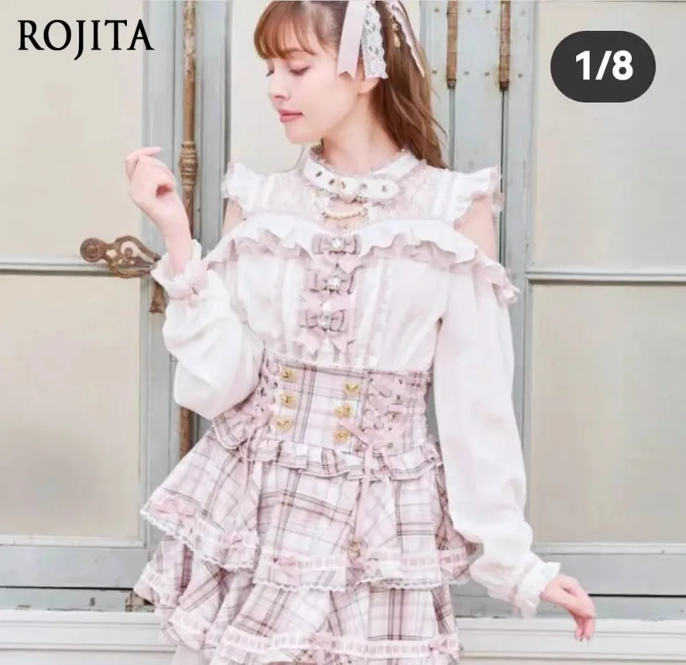 Japanese Lolita Off-Shoulder Lace Sweet Bow Shirt Puff Long Sleeve Shirt Lace Bow Rhinestone Vintage Lolita Top