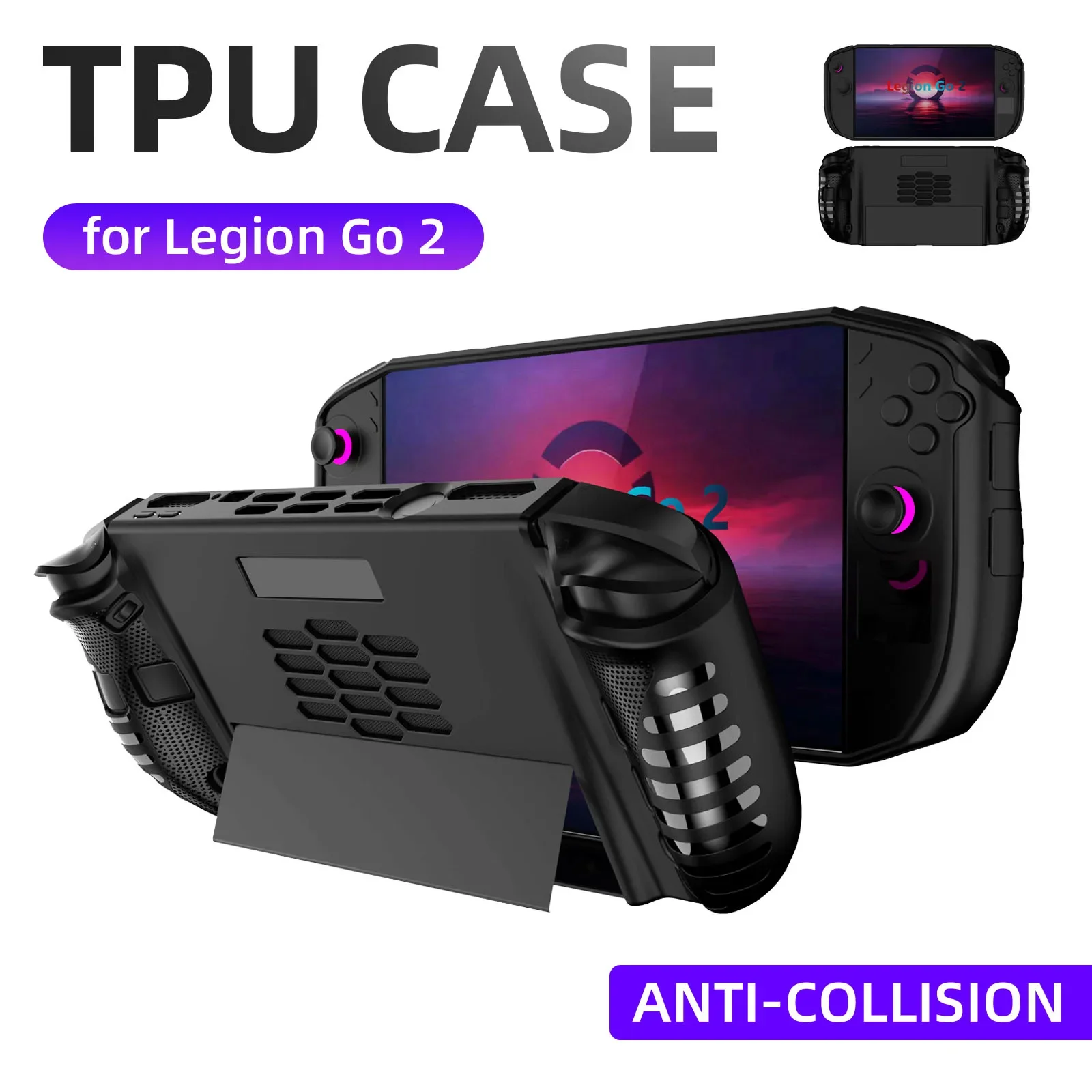 حافظة من مادة TPU لجهاز Lenovo Legion Go 2، غطاء حماية لوحدة التحكم في الألعاب بمقبض مريح مضاد للانزلاق، ملحقات حماية مقاومة للصدمات