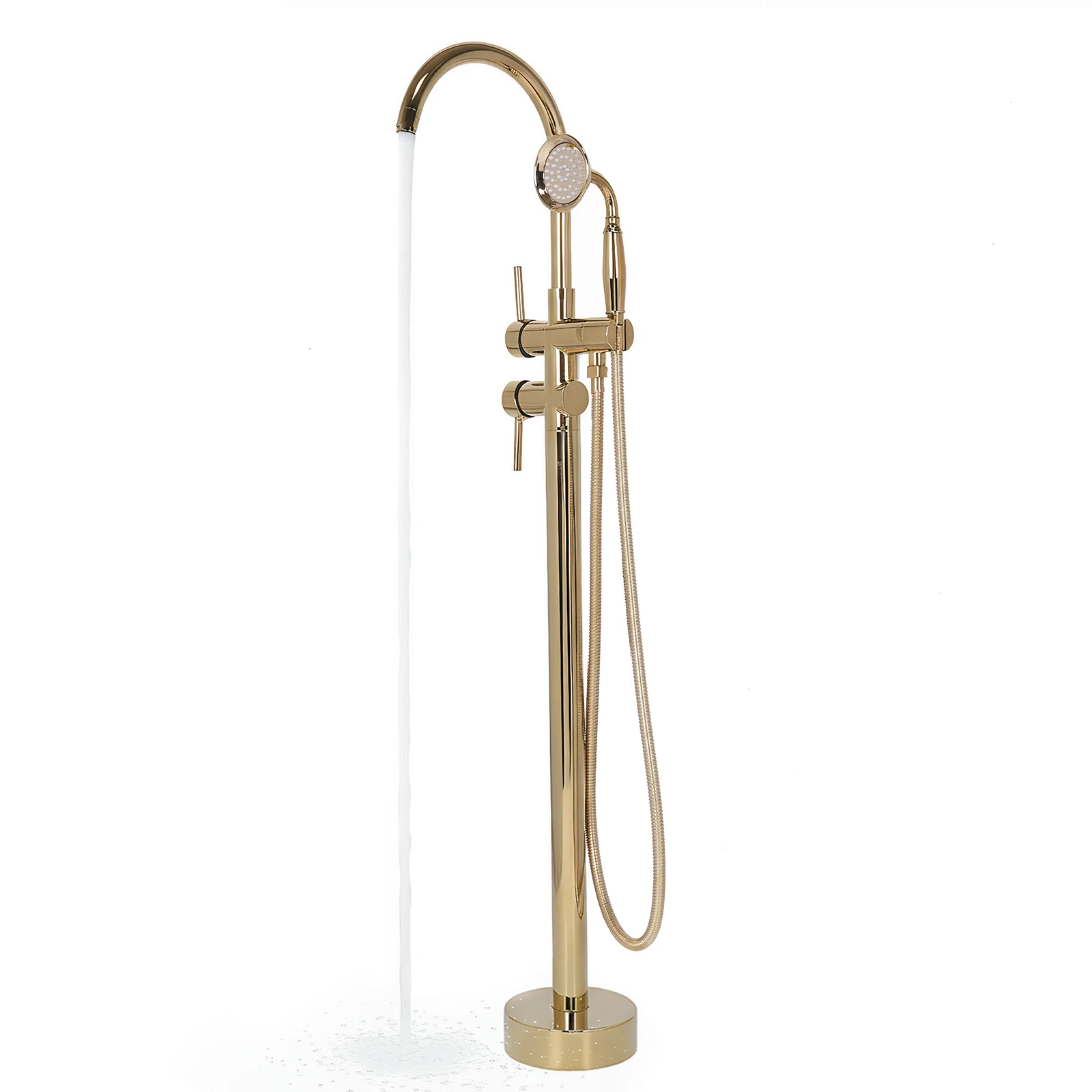 

Freestanding Bathtub Faucet Brushed 360° Rotating Floor Mount Tub Filler Shower Faucets with Handheld Sprayer for Bathroom