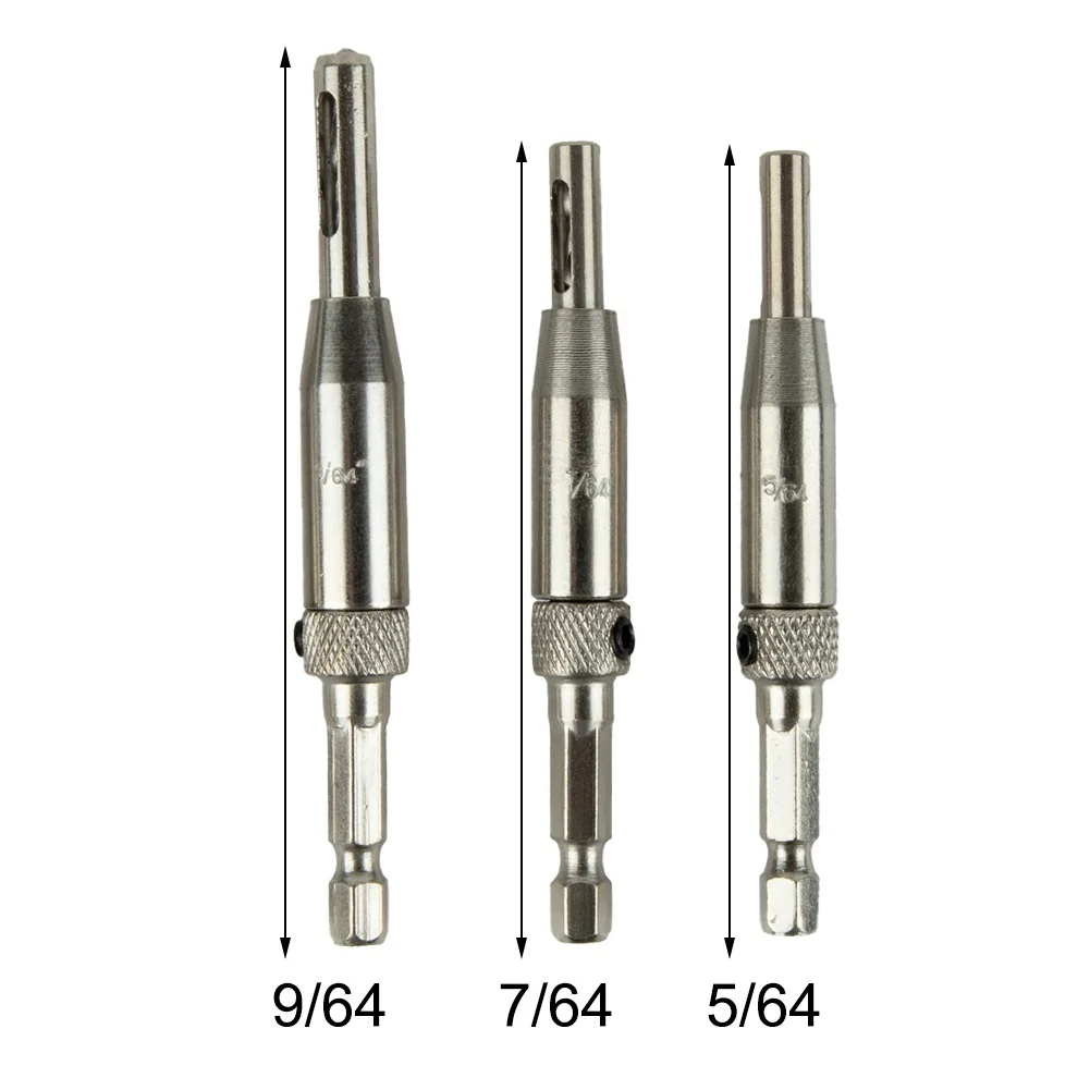 3pcs Self Centering Hinge Drill Bits With Hex Wrench Set Door Cabinet Pilot Holes HSS Hex Groove 5/64