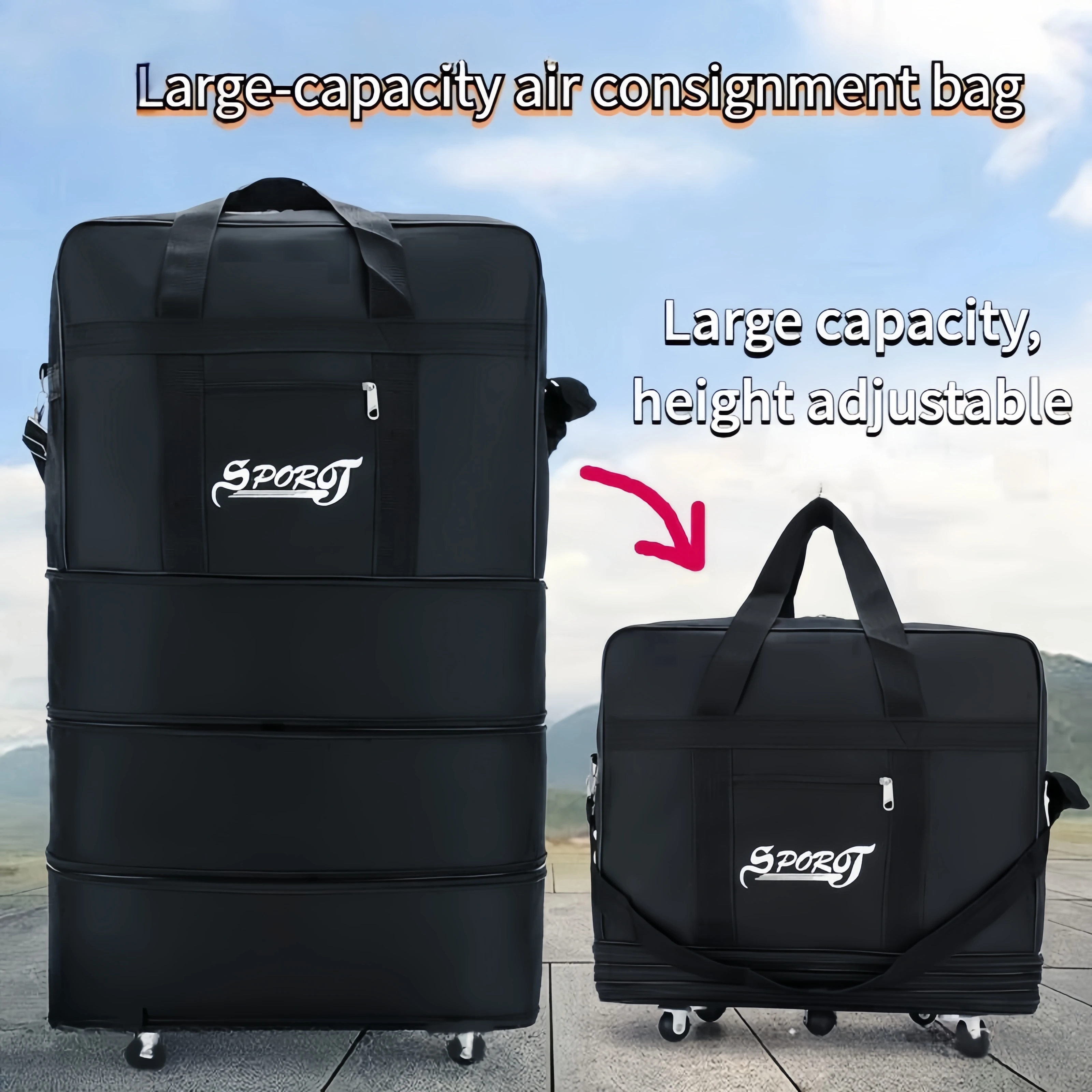 Sac de sport à roulettes extensible de grande capacité pour hommes et femmes, sac à bagages pliable avec roue, sac à carreaux aérien, sac de voyage Oxford