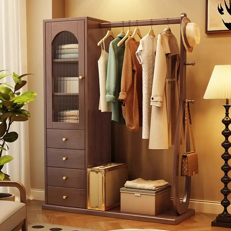 

New Chinese-style solid wood coat rack, chest, integrated rack, large-capacity hanger, bedroom, bedside storage locker