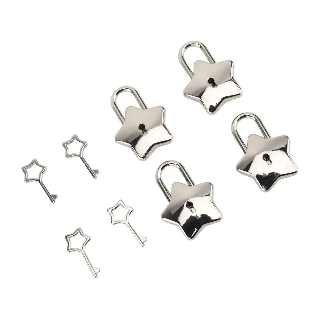 8pcs Five Pointed Star Star Shaped Padlock Bronze Silver Treasure Chest Padlock Key Included Zinc Alloy Metal Diary Lock