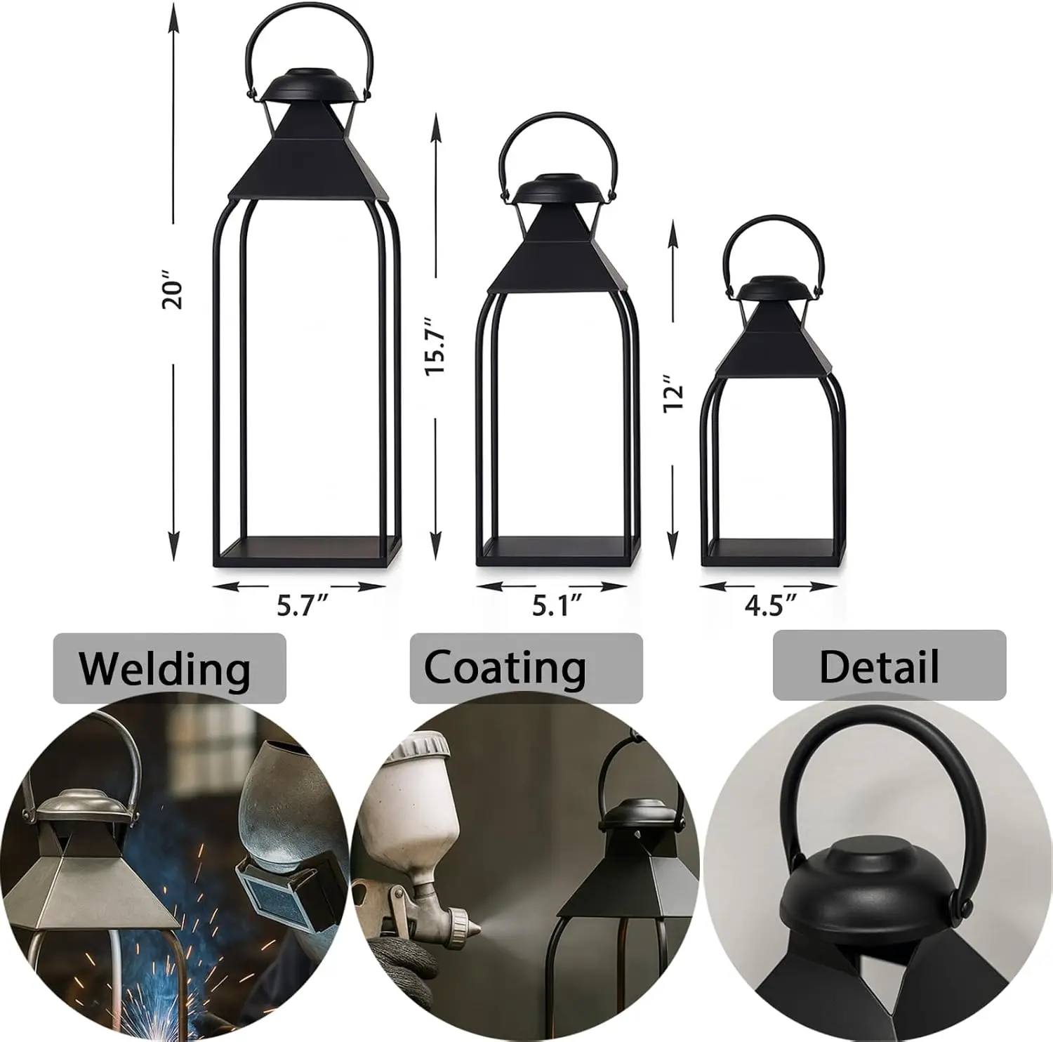 3 Pcs Decorative Metal Lanterns Indoor Outdoor Candle Holder for Porch Patio Fireplace Floor, Wedding, Christmas, Fall, Holiday, view 4