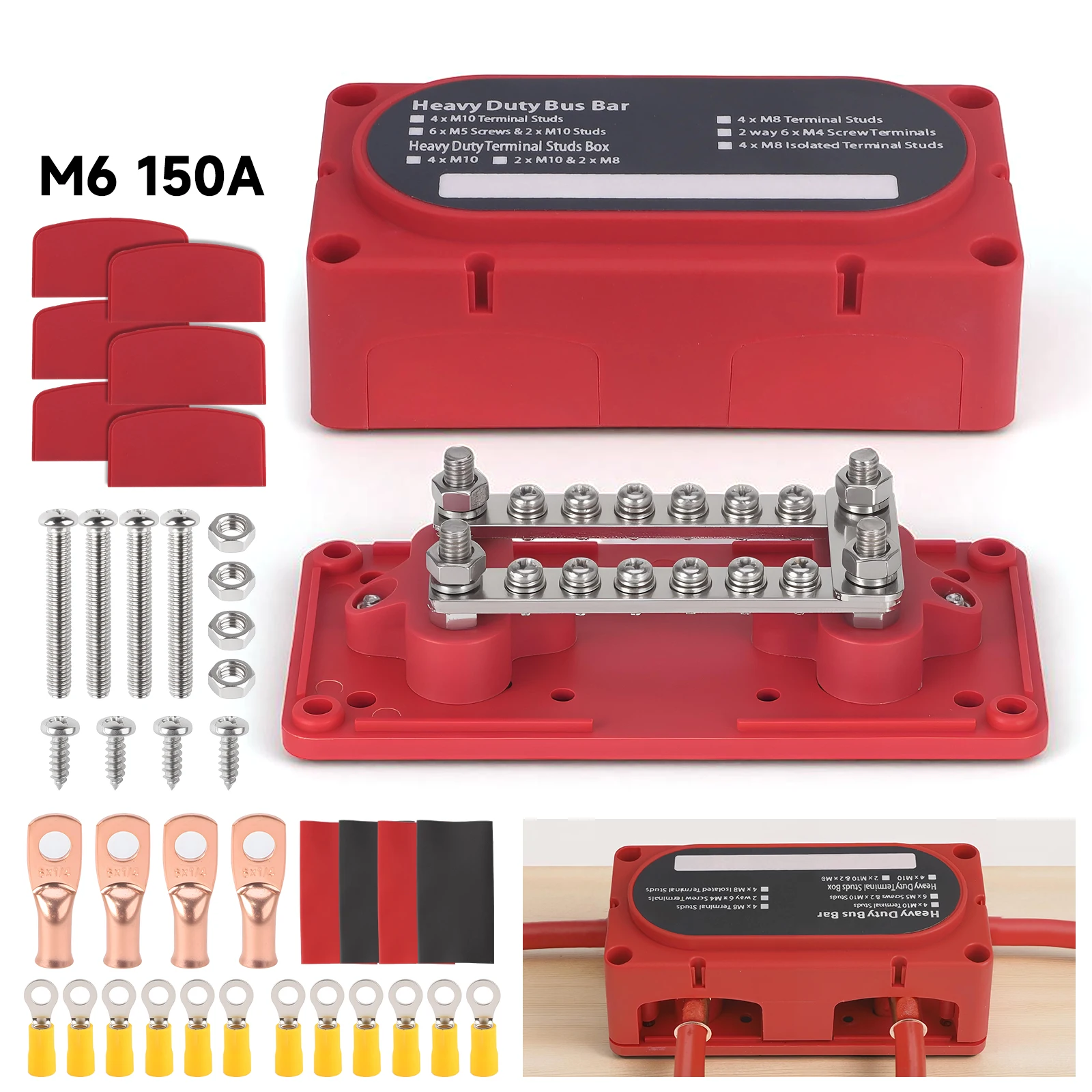 

Bus Bar 48v Waterproof Power Distribution Block M6/M8 Terminal Studs Heavy Duty Battery Marine Bus Bar for Auto Marine RV Truck