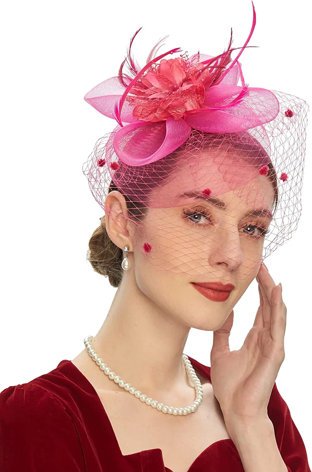 New Bridal Headwear Fascinator Hats for Women Tea Party Headband Kentucky Derby Wedding Accessories Flower Mesh Veil Fascinator