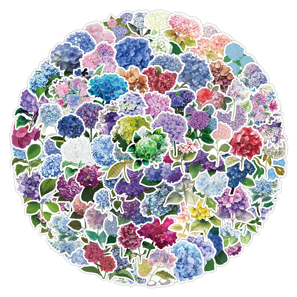 Pegatina de hortensia de amor de 10/30/50/100 piezas, pegatina de planta, flor, grafiti, funda decorativa para teléfono, monopatín, equipaje, álbum de recortes, calcomanía impermeable