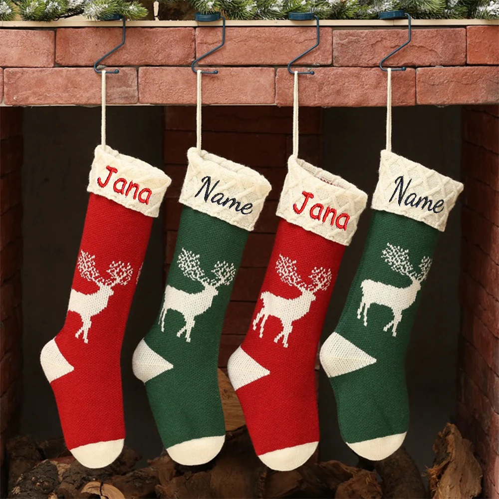 

Knitted Christmas Socks Gift Bag Personalized Customization Name Hanging Decoration Home Scene Decoration Wool Elk Candy Bag