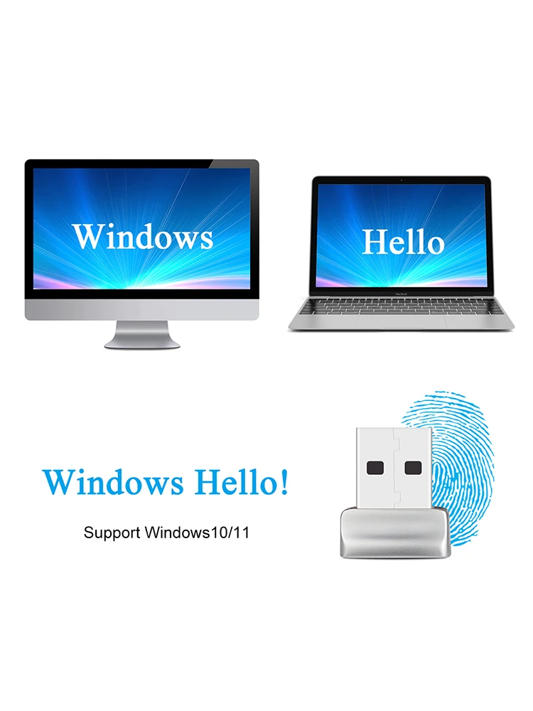 قفل ماسح ضوئي معدني بيومتري، قفل تسجيل الدخول عبر USB بدون كلمة مرور، وحدة قارئ بصمات الأصابع الصغيرة المحمولة، الكمبيوتر المحمول لنظام التشغيل Windows Hello