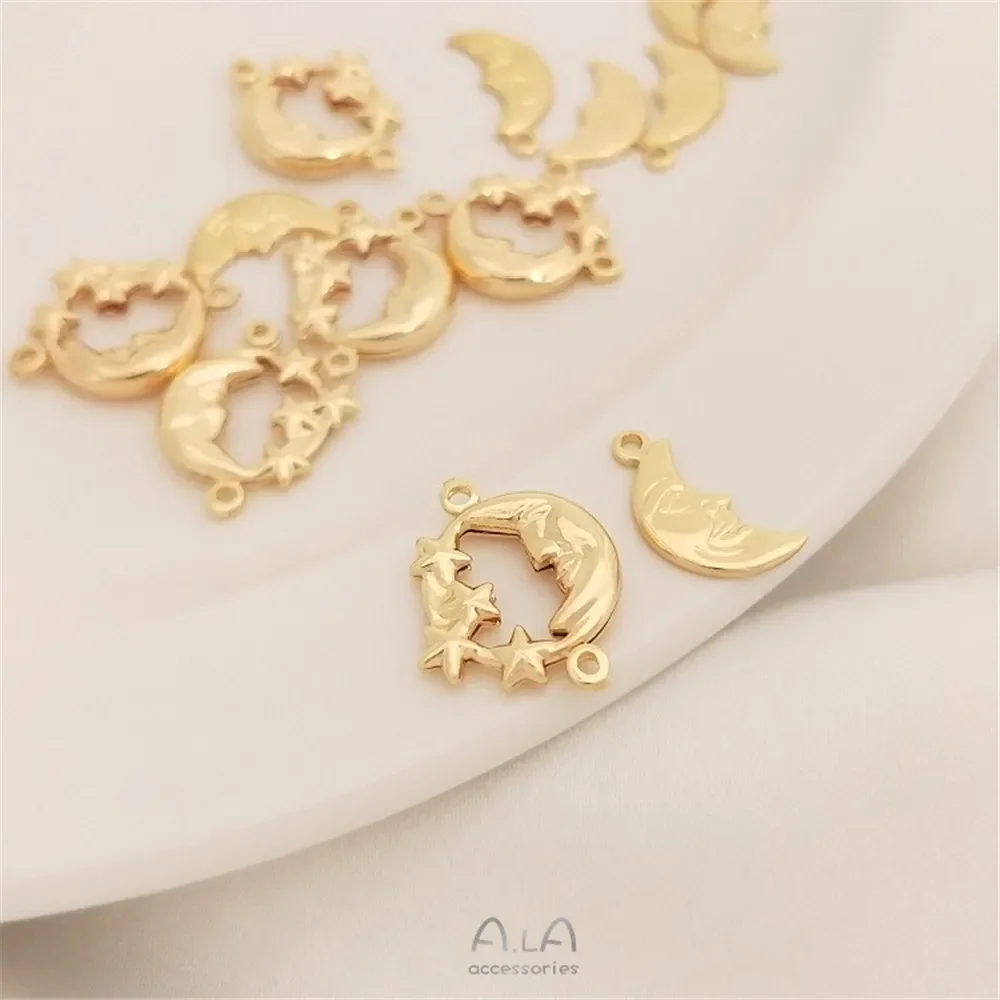 

Starry Moon Small Pendant 14K Gold Package Moon Star Pendant Handmade Pendant DIY Bracelet Earrings Jewelry Accessories K097