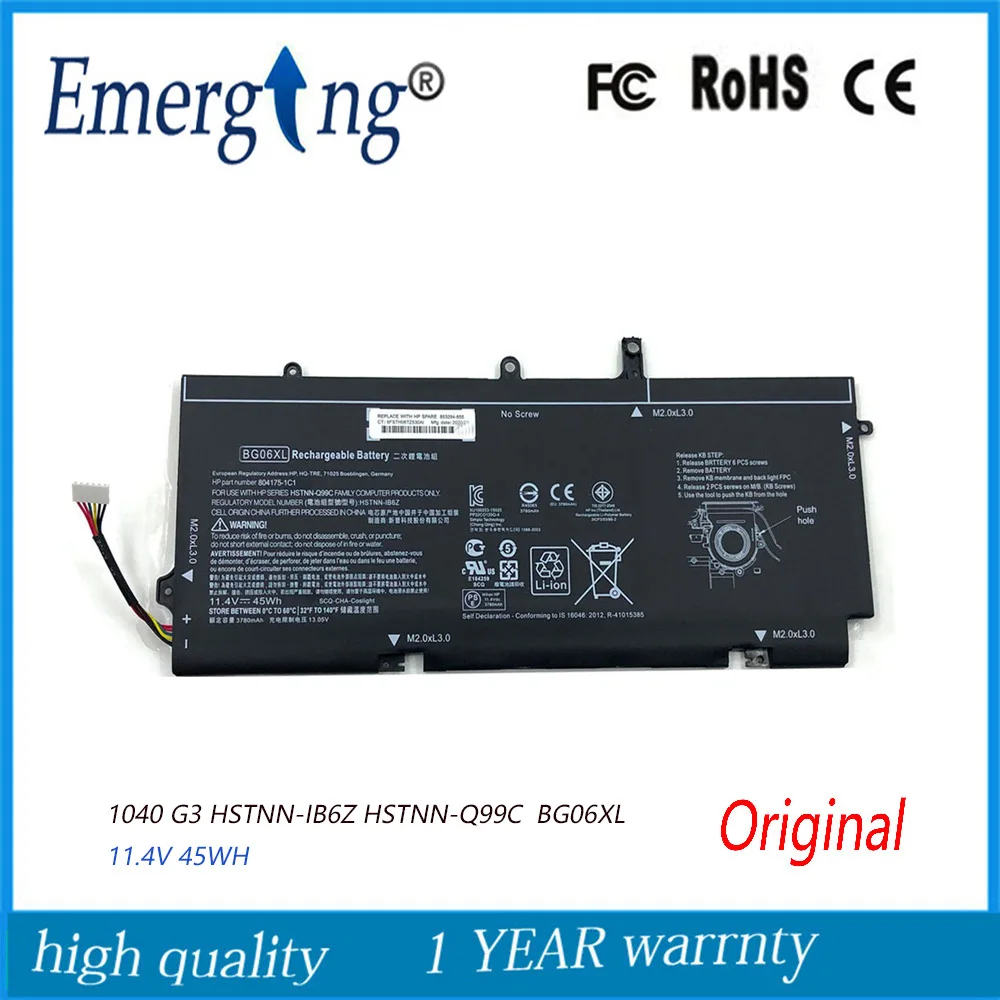 11.4V 45WH New Original BG06XL Laptop Battery for HP Folio1040 G3 HSTNN-IB6Z HSTNN-Q99C 804175-1C1 804175-181