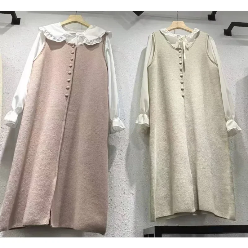 Vestido tipo chaleco de un solo pecho para mujer, moderno y moderno, para otoño e invierno, nuevo chaleco informal de punto holgado sin mangas con cuello en V