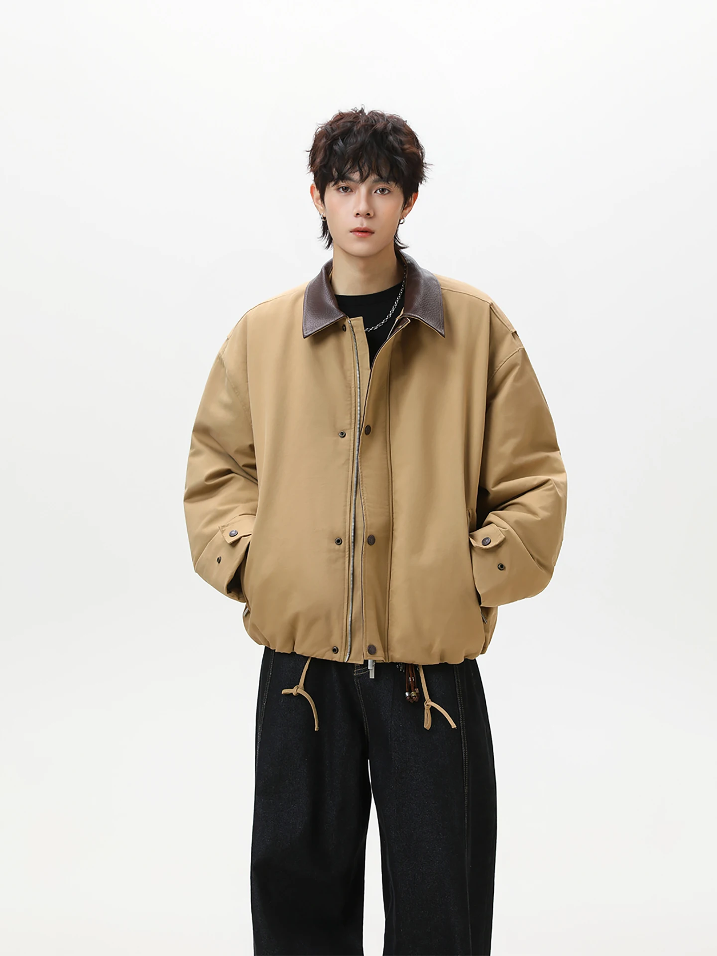 

Мужское хлопковое пальто Boyue в американском стиле ретро Barn Jaet Fce с воротником на подкладке в стиле пэчворк, теплое пальто Thi Long Sve на молнии...