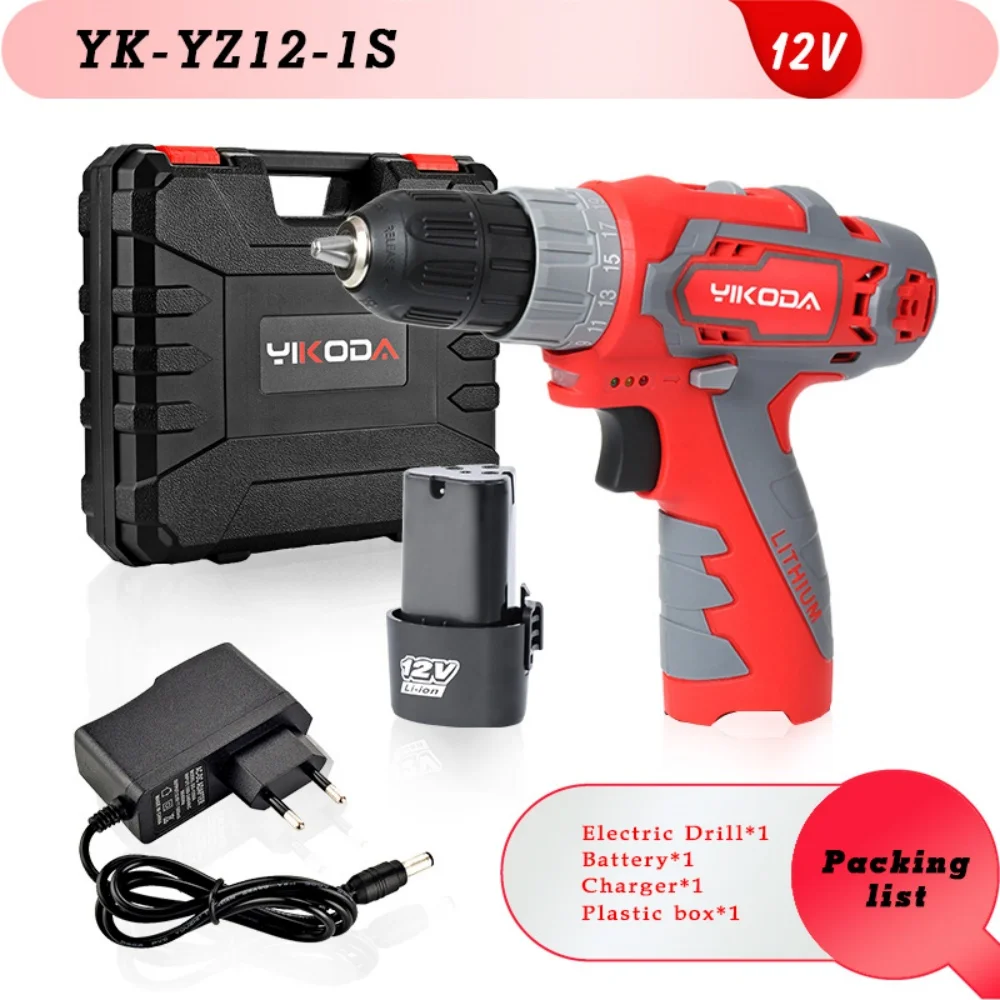 YIKODA Беспроводная электрическая дрель 12 В перезаряжаемая литиевая батарея двухскоростной беспроводной Parafusadeira домашн...