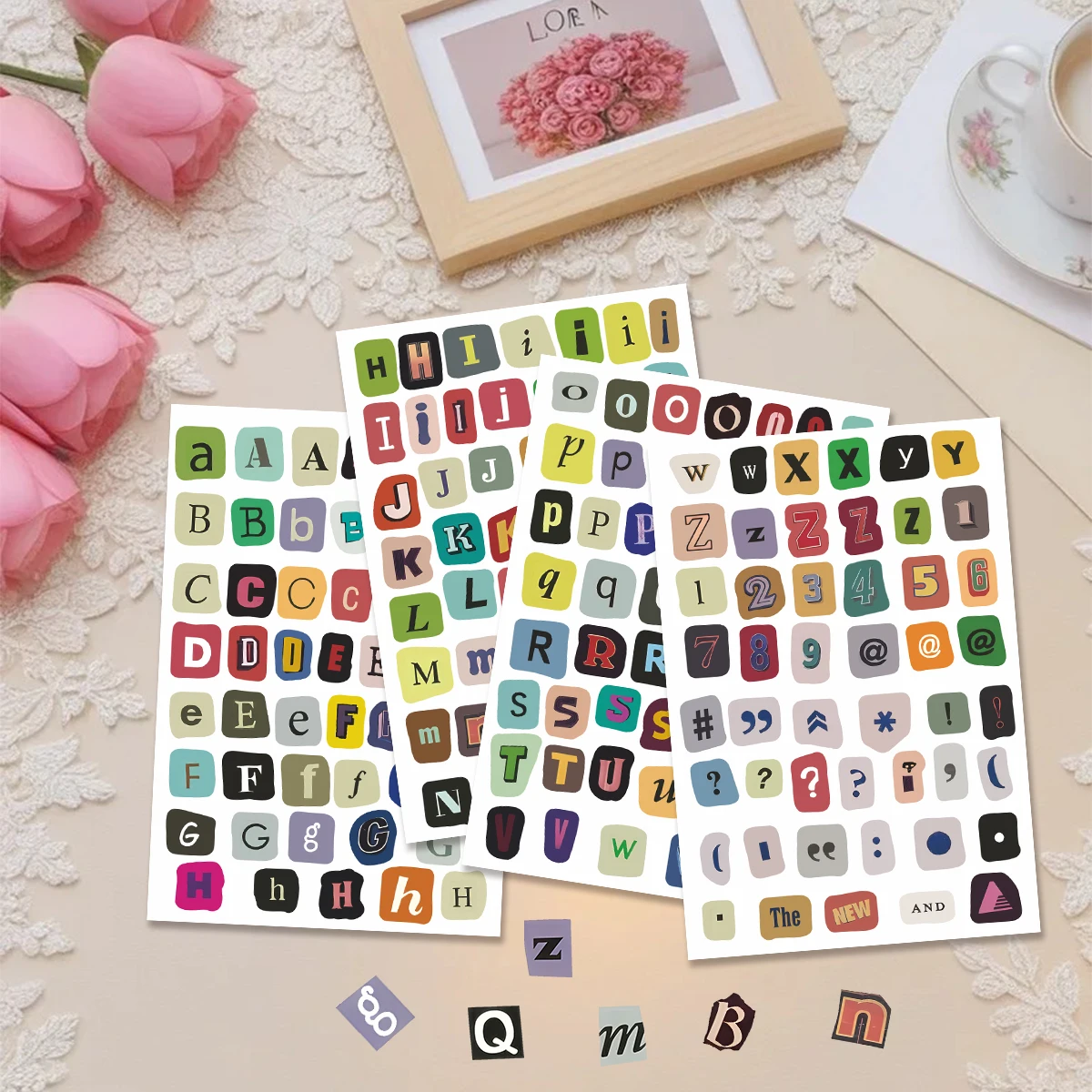 200pcs Vintage Alphabet & Symbol Stickers Pack, Vinyl Decals with Letters & Numbers for Journal & Scrapbook, Ideal for Craft & L