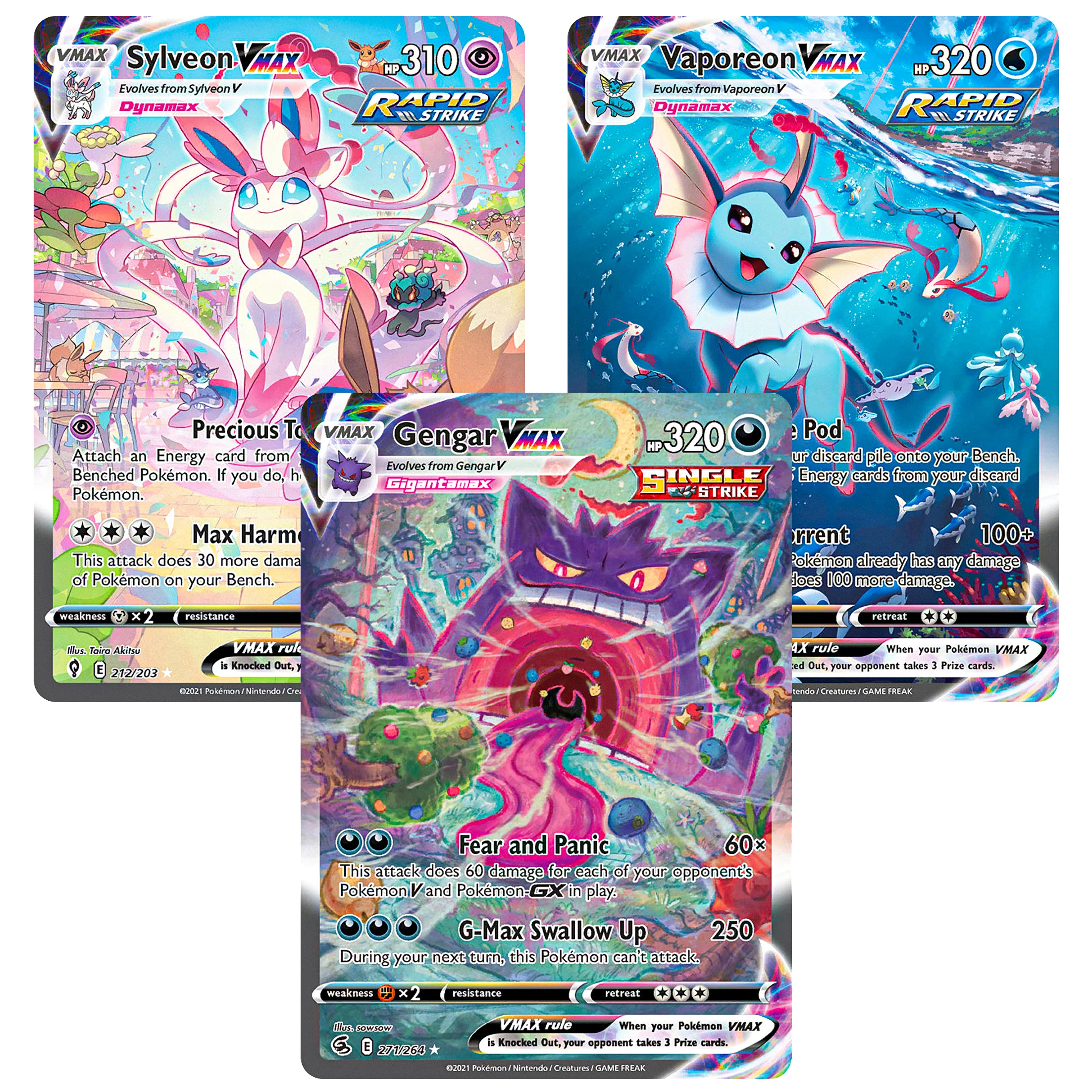 PKM VMAX レア ホログラフィックカードコレクション ゲンガーV-max フュージョンストライク（FST）271 カリレックス グラセオ シルベオン ポケモン トレーディングゲームカード