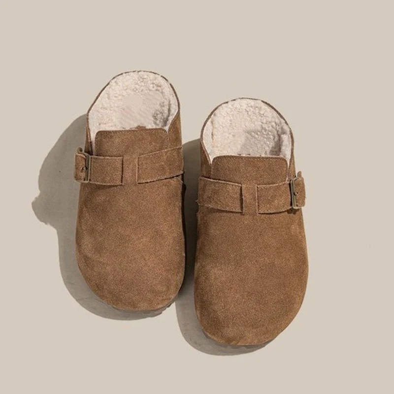 النساء الشقق الفراء البغال النعال الشتاء Slingback أحذية 2025 جديد قصير أفخم حذاء رياضة المشي الوجه يتخبط عادية Zapatos امرأة