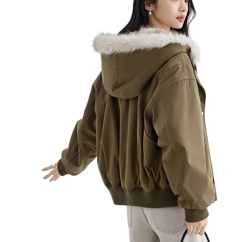 This Is A New Eco-Friendly Fur Coat Imitating Rabbit Fur For Women In Winter 2025. It Features A Fur Collar With A Hood And Is A