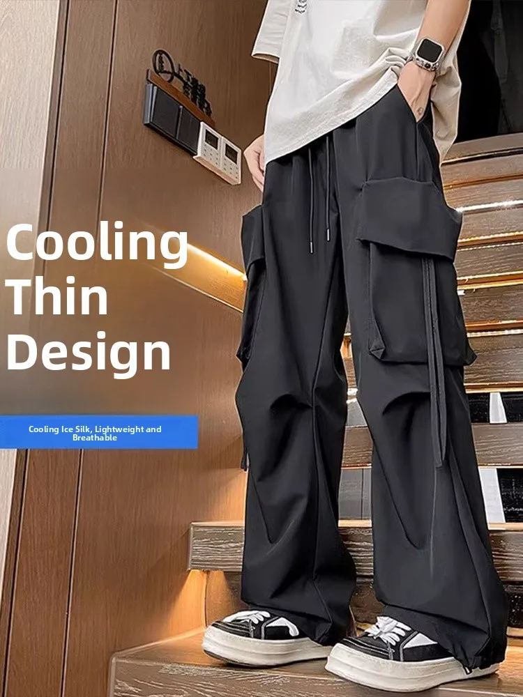 

Bla Ice Silk Cool Feeling Work Pants Men's Summer Outdoor Qui Dry Casual Thin Straight Tube Climbing Trousers Loose Fit E...