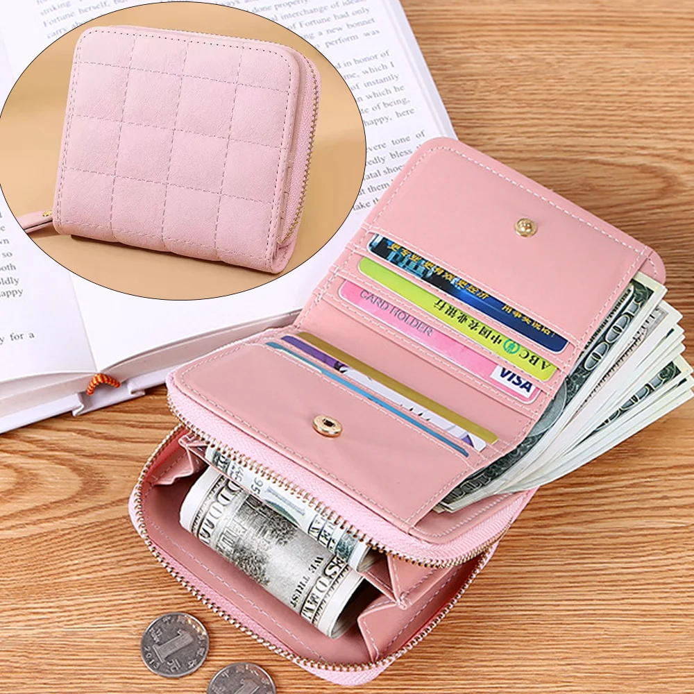 

Women's Leather Clutch bag Foldable Hasp Wallet Zipper Poucht Portable Card Holder PU Short Purse Convenient Lady Coin Purses