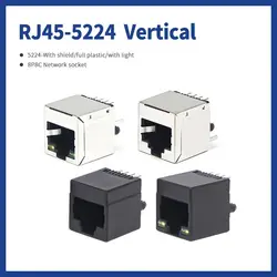 10pcs RJ45 Socket 5224-8P8C Network Cable Crystal Head Jack 180-degree Straight Female Sockets Shielded Network Port with Light