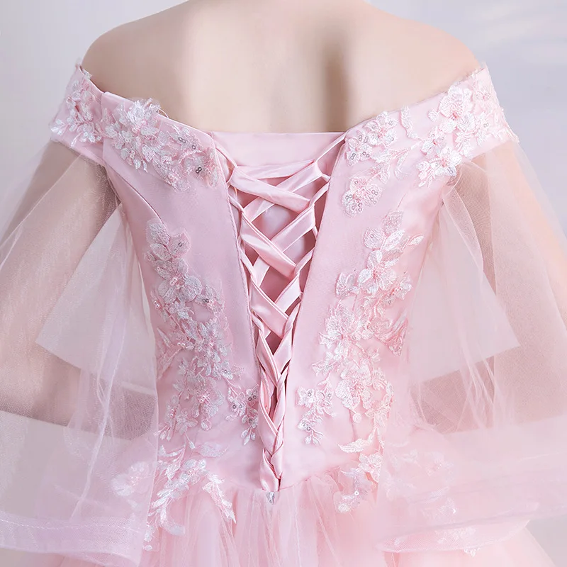 Vestido De quinceañera rosa con hombros descubiertos, Media manga, Apliques De encaje, Princesa, baile, 15, 2024