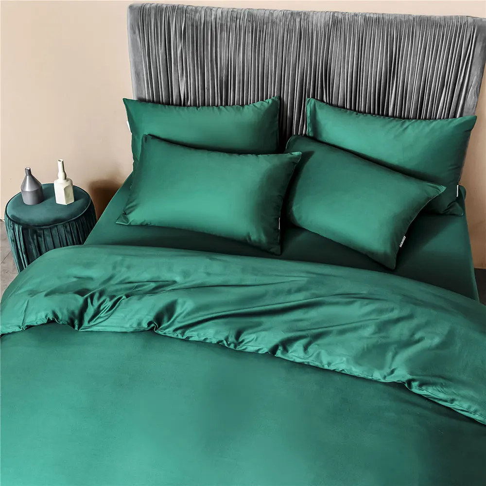 Imagem -03 - Conjunto de Cama Verde Escuro Nórdico 100 Algodão Egípcio Cama de Luxo Capa de Edredão Lençol e Fronha Cabidos ru Europa Rainha e King Size