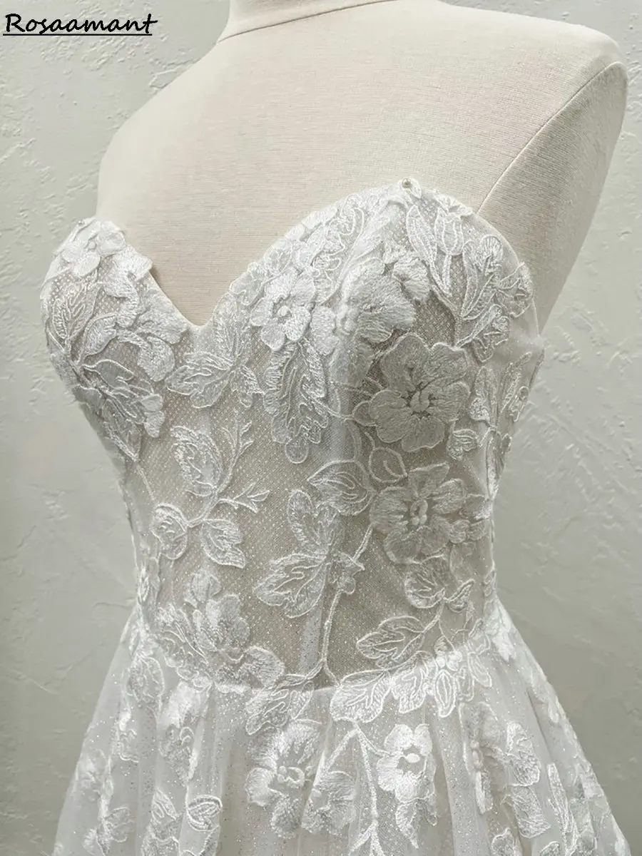 Новейшие свадебные платья трапециевидной формы без рукавов с оборками в форме сердца, кружевные свадебные платья в стиле кантри с иллюзией и аппликацией