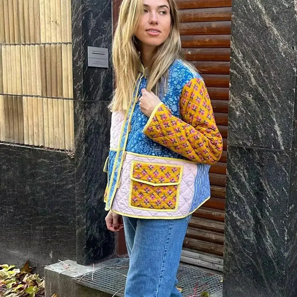 

Новая женская хлопковая куртка со стеганым ретро-принтом в тон, одежда в европейском и американском стиле