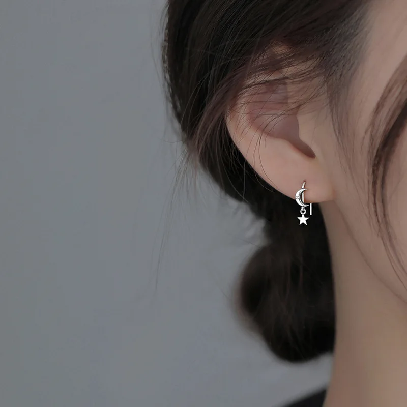 New Fashion Vintage Star Moon Earhook Small Design Earrings For Women Pendant Stud Earrings Girls Jewelry Female Gift