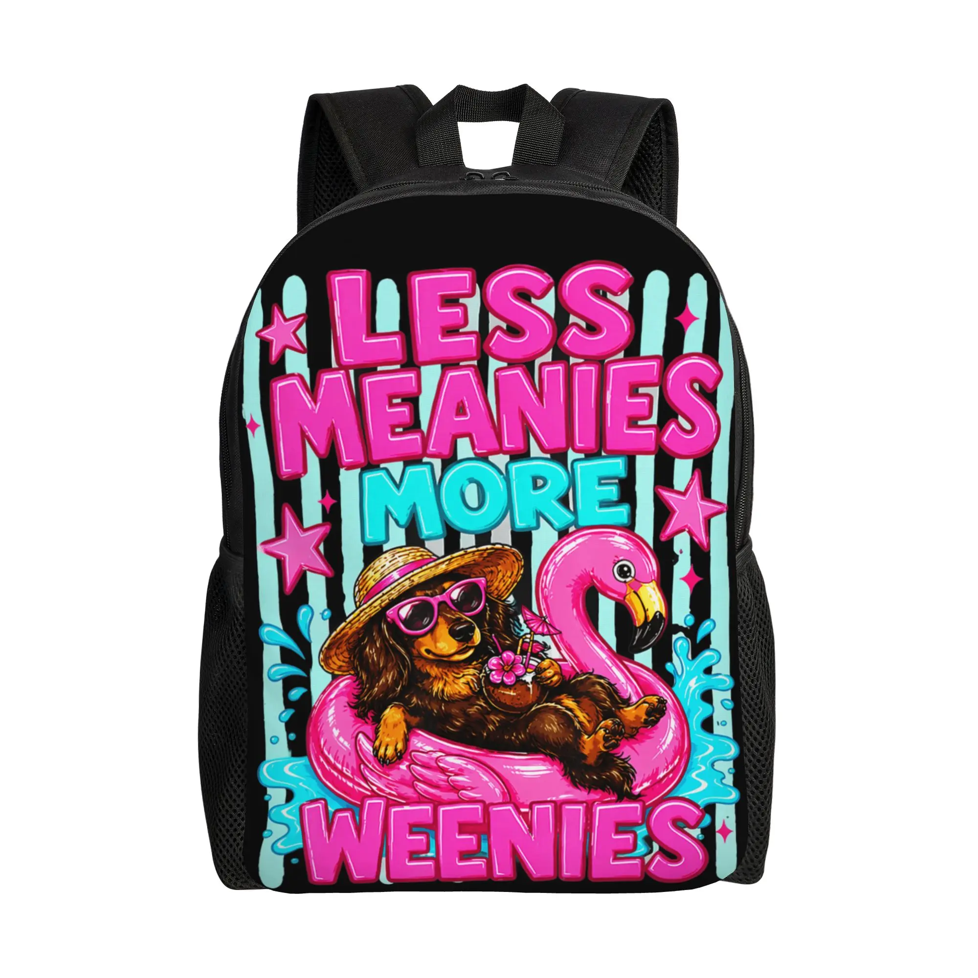 Less Meanies More Weenies Dachshund Summer Humor Backpack  Leisure Backpacks Male College Breathable School Bags High Quality