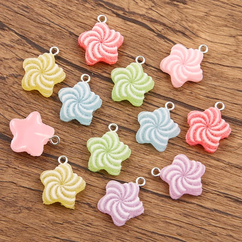 10Pcs 18X20MM Mix Color Colorful Star Charms Resin Pendants Keychain Handmade Necklace Bracelet Jewelry Making DIY Accessories