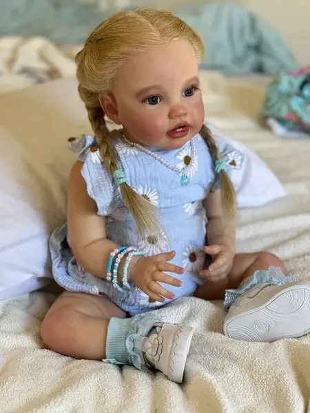 DLS – Lottie de bébé Reborn de 24 pouces, fourniture limitée personnalisée, avec cheveux enracinés à la main, poupée déjà finie avec différentes robes