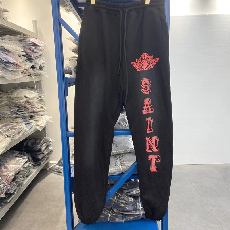 

High Street хип-хоп свободные повседневные брюки с буквенным принтом ангела осень-зима тренд мужские и женские спортивные штаны на шнурке