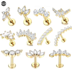 1Pc G23 Titanium Crystal Labret Piercing Lip Ring Internal Thread CZ Cartilage Helix Lobe Conch Earring Stud Piercing  Jewelry