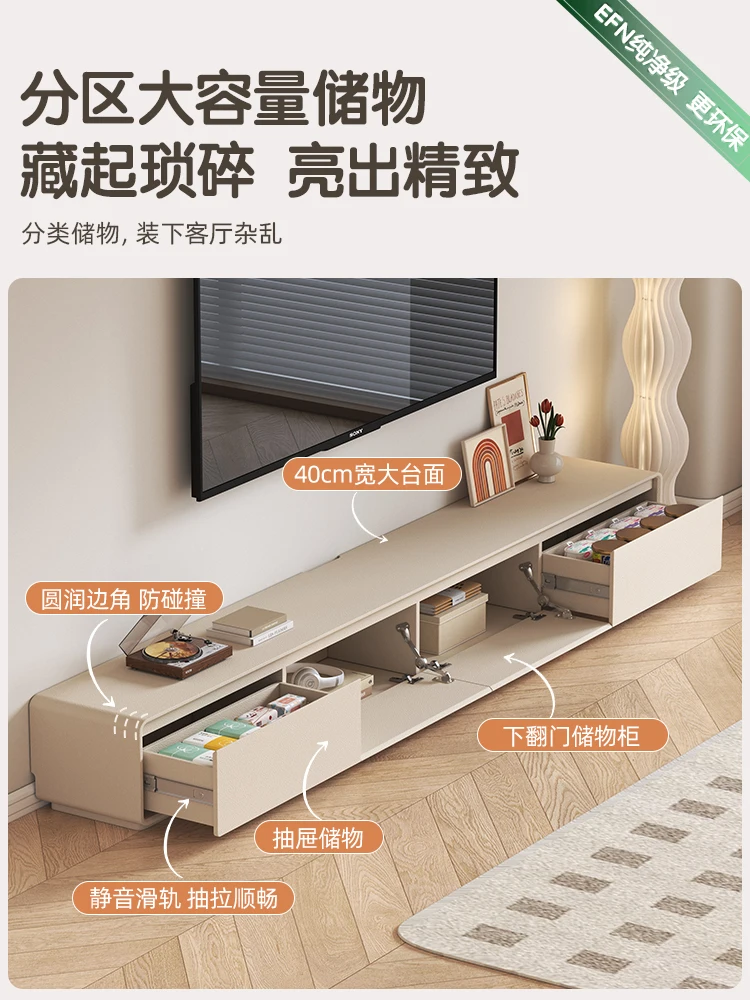 Cream style floor-to-ceiling TV cabinet, custom living room, hidden sockets, storage cabinets, integrated coffee table