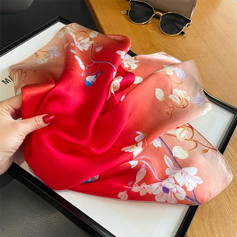 2024 Small Scarf Real Silk Hair Band Lady Neckerchief Foulard Neck Tie Design Printed Women Bandana Spring Summer Scarves New